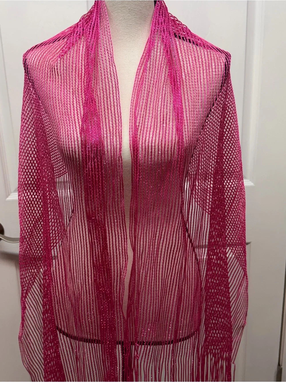 Bright Pink Sheer Fringe Scarf Wrap